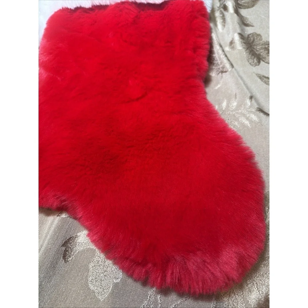 TARGET Tom's Toys Red & White Fluffy Plush Christmas Stocking Pom poms